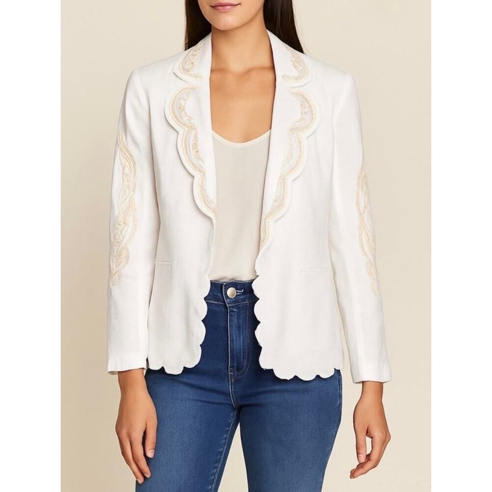 NWT Joie Linen Blend Embroidered Scallop Edge Blazer Jacket Small Ivory White